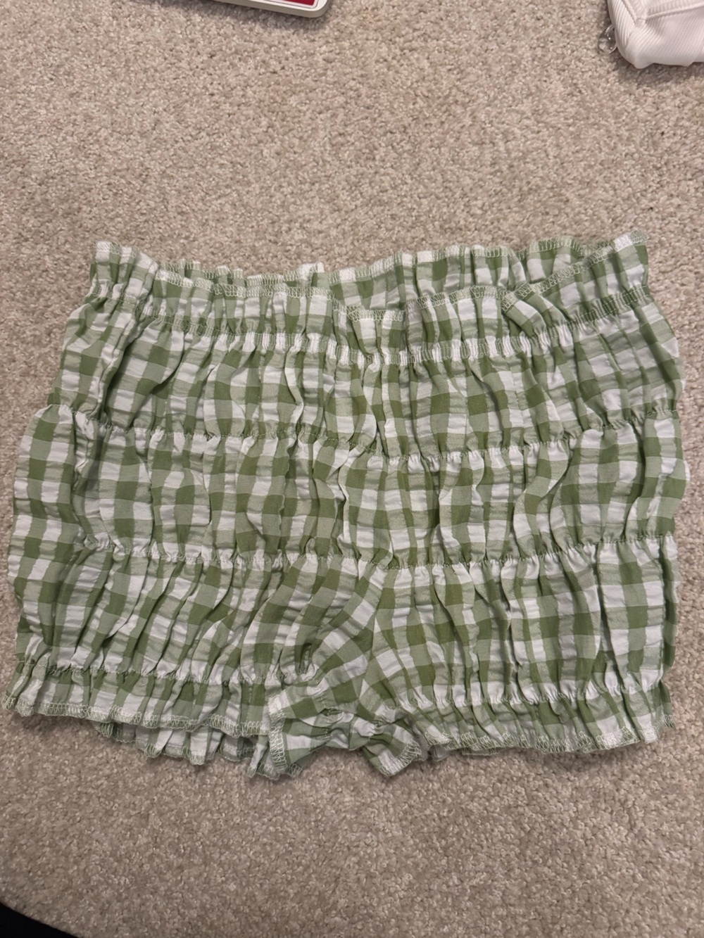 SHEIN Green and White Gingham Smocked Tube Top